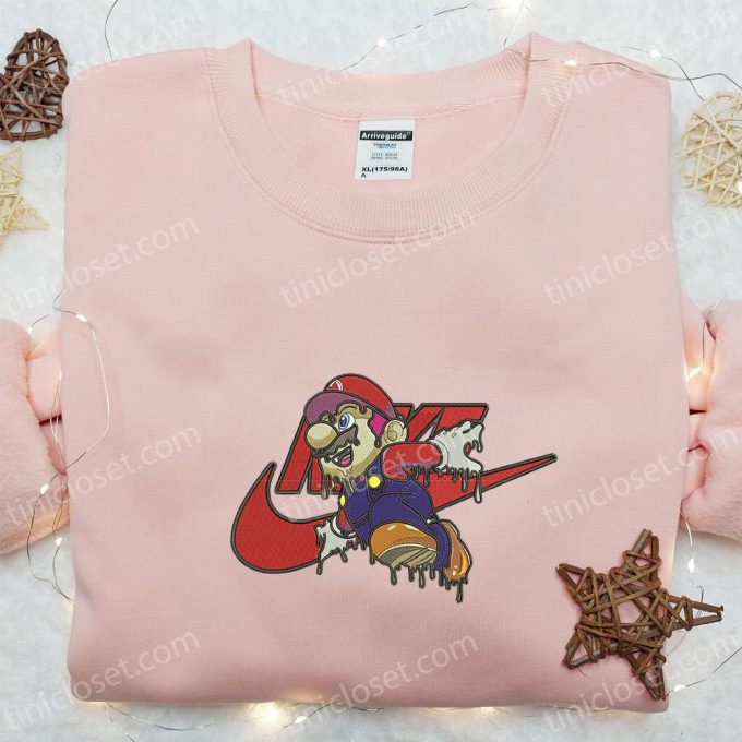 Melting Mario x Nike Swoosh Cartoon Embroidered Shirt – Super Mario & Nike Inspired Design