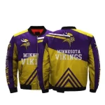 Men’s Minnesota Vikings Team Logo Pattern Bomber Jacket – Purple And Yellow