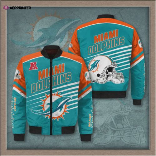 Miami Dolphins 3D Logo Pattern Bomber Jacket – Green And Orange