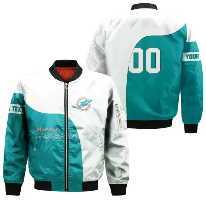 Miami Dolphins Bomber Jacket 3D Printed Curve Style Custom Text And Number