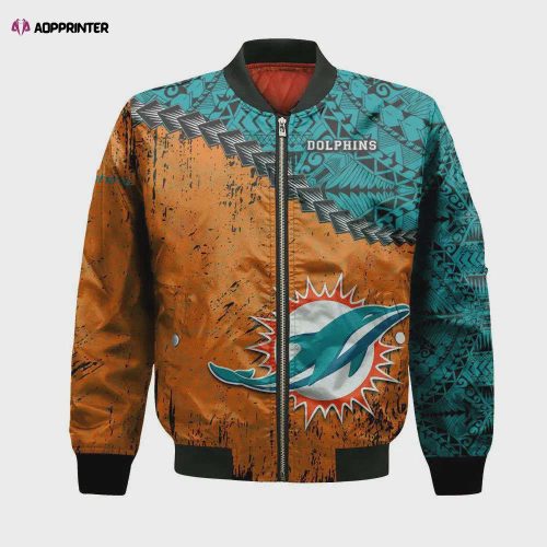 Miami Dolphins Bomber Jacket 3D Printed Grunge Polynesian Tattoo