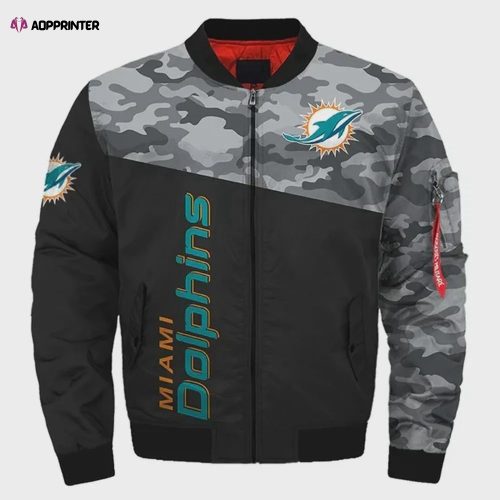 Miami Dolphins Logo Pattern Bomber Jacket – Navy Blue