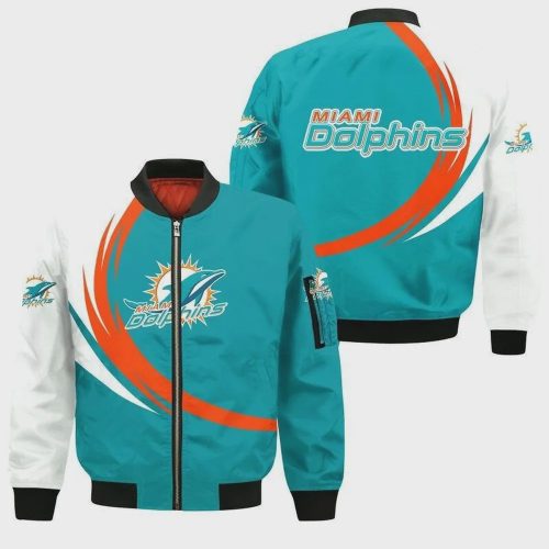 Miami Dolphins Curve Pattern Bomber Jacket – Aqua White Orange