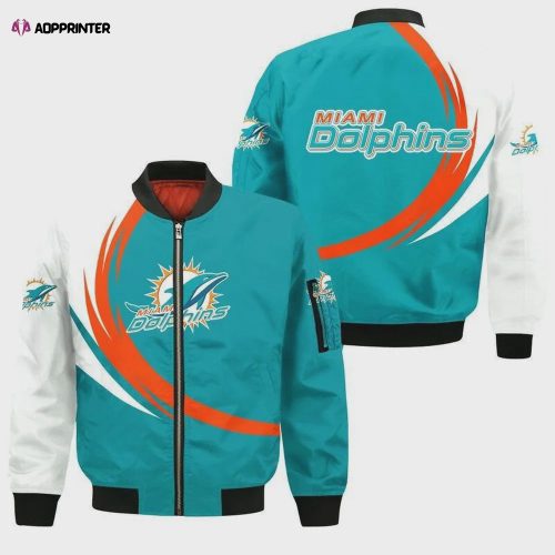 Miami Dolphins Lightning Pattern Bomber Jacket – Aqua Black