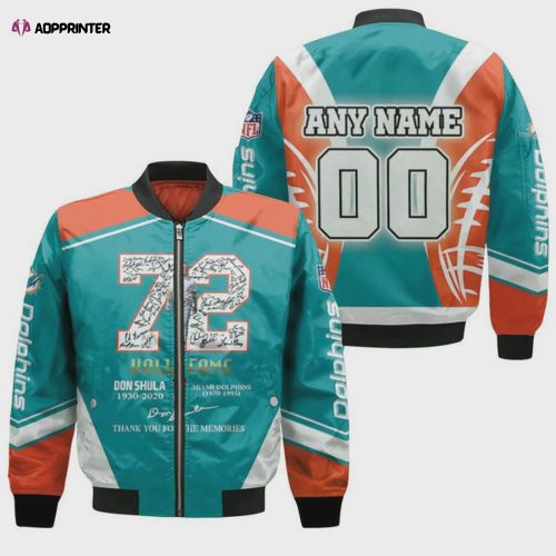 Miami Dolphins OWA Logo Helmet Pattern Bomber Jacket – Aqua