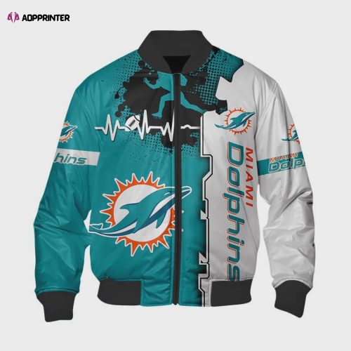 Miami Dolphins Heart ECG Line Pattern Bomber Jacket – Aqua White