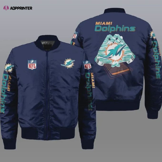 Miami Dolphins Logo Pattern Bomber Jacket – Navy Blue