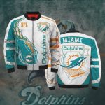 Miami Dolphins Logo Pattern Bomber Jacket – Teal And White