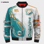 Miami Dolphins Pattern 3D Fullprint Bomber Jacket – White And Teal Color