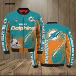 Miami Dolphins Pattern Bomber Jacket – Orange And Teal Color