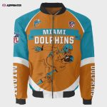 Miami Dolphins Players Running Pattern Bomber Jacket – Orange And Blue