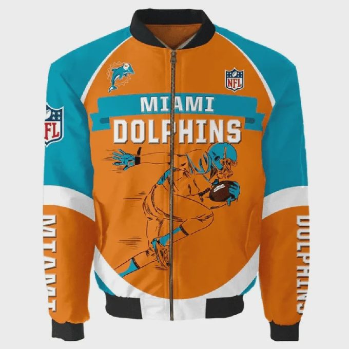 Miami Dolphins Team Logo Pattern Bomber Jacket – Orange