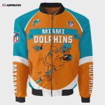 Miami Dolphins Team Logo Pattern Bomber Jacket – Orange