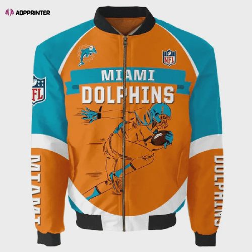 Miami Dolphins Team Logo Pattern Bomber Jacket – Orange