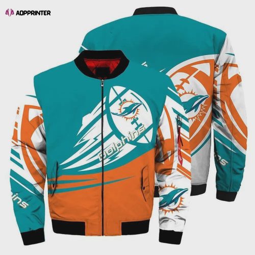 Miami Dolphins Team Logo Pattern Bomber Jacket – Blue And White