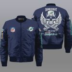 Miami Dolphins Wings Skull Pattern Bomber Jacket – Navy Blue