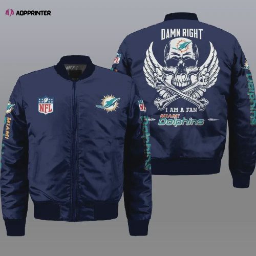 Miami Dolphins Wings Skull Pattern Bomber Jacket – Navy Blue