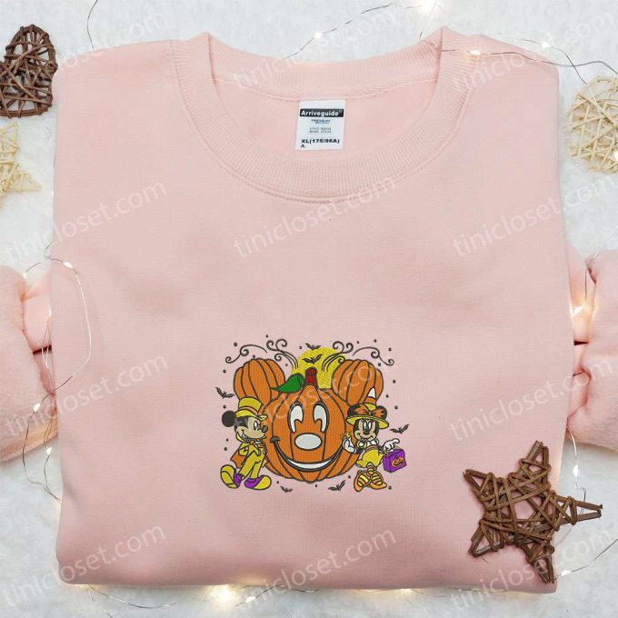 Mickey Minnie Halloween Pumpkin Embroidered Shirt – Best Disney Halloween Gift for Family