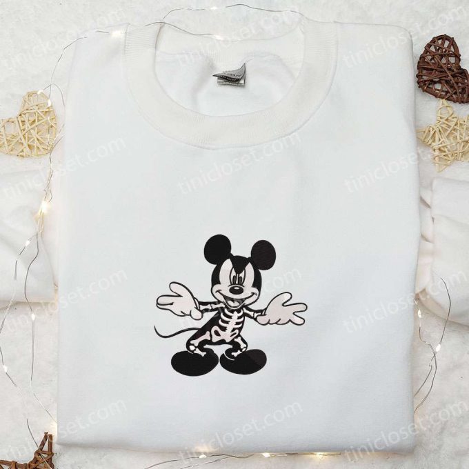 Mickey Mouse Skeleton Halloween Embroidered Shirt: Best Disney Halloween Gift for Family