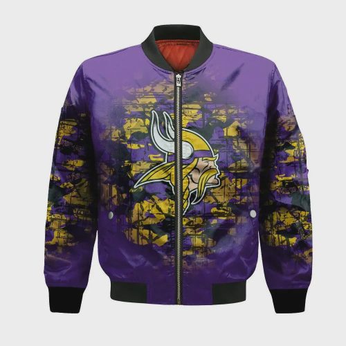 Minnesota Vikings Bomber Jacket 3D Printed Camouflage Vintage