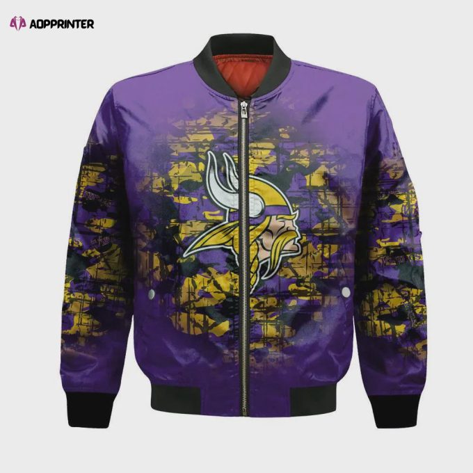 Minnesota Vikings Bomber Jacket 3D Printed Camouflage Vintage