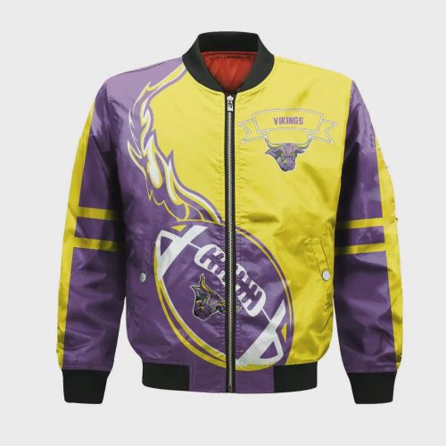 Minnesota Vikings Bomber Jacket 3D Printed Flame Ball Pattern