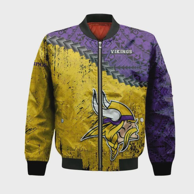 Minnesota Vikings Bomber Jacket 3D Printed Grunge Polynesian Tattoo