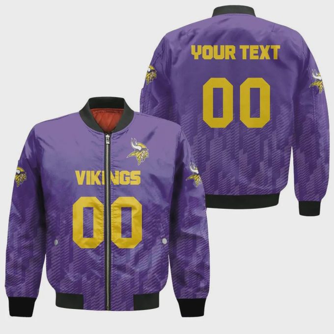 Minnesota Vikings Bomber Jacket 3D Printed Team Logo Custom Text And Number