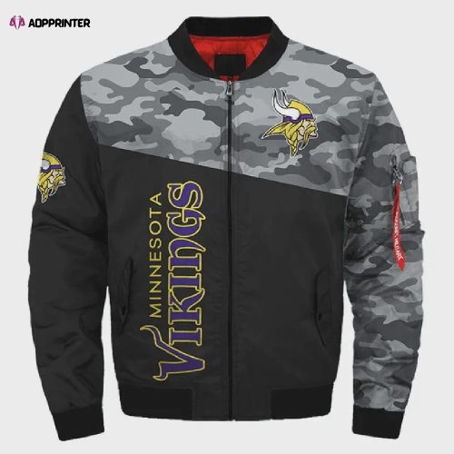 Minnesota Vikings Bomber Jacket 3D Printed Team Logo Custom Text And Number