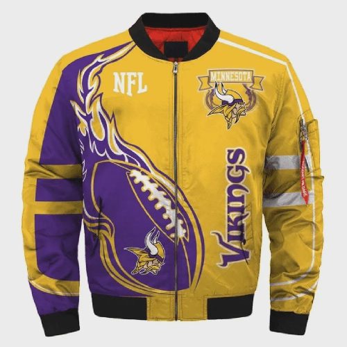 Minnesota Vikings Flame Ball Pattern Bomber Jacket