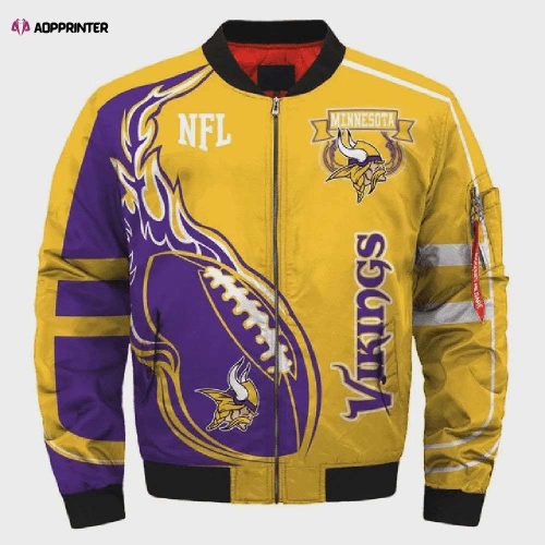 Minnesota Vikings Logo Curve Pattern Bomber Jacket – Purple White