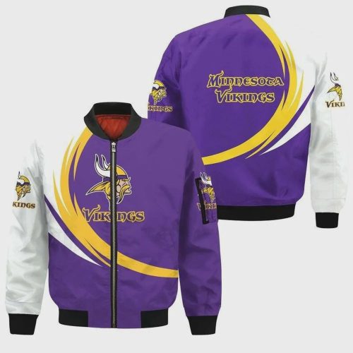 Minnesota Vikings Logo Curve Pattern Bomber Jacket – Purple White