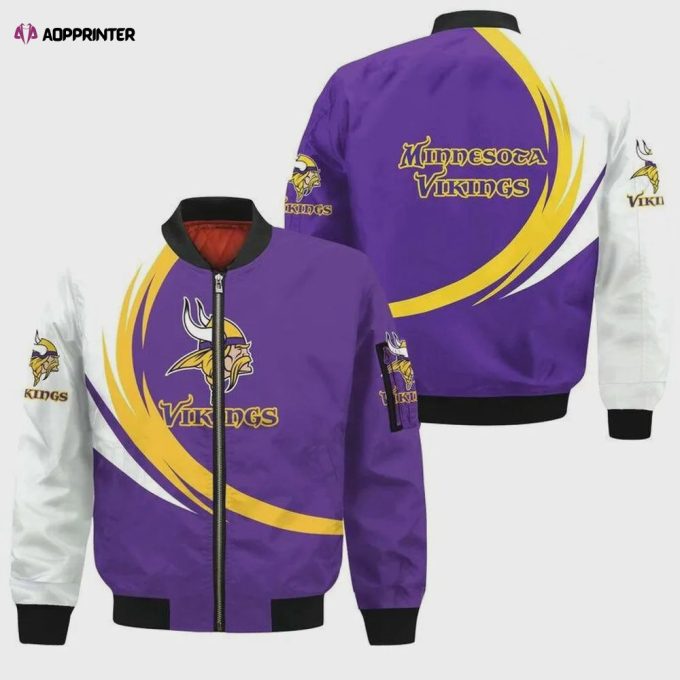 Minnesota Vikings Logo Curve Pattern Bomber Jacket – Purple White