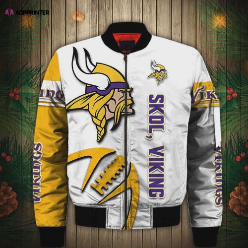 Minnesota Vikings Team Logo Pattern Bomber Jacket – Purple And Yellow