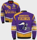 Minnesota Vikings Logo Helmet Pattern Bomber Jacket – Purple Yellow