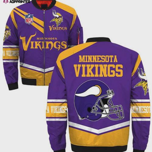 Minnesota Vikings Logo Pattern Bomber Jacket – Black