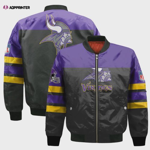 Minnesota Vikings Team Logo Pattern Bomber Jacket – Purple And Yellow