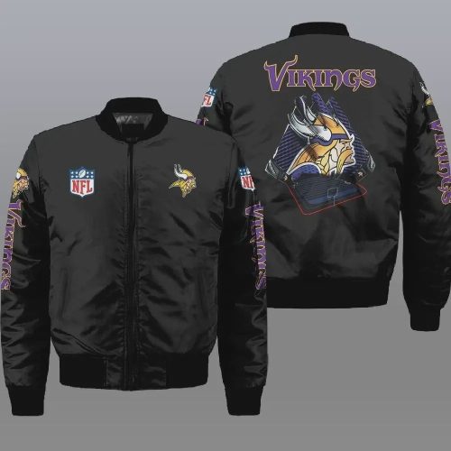 Minnesota Vikings Logo Pattern Bomber Jacket – Black