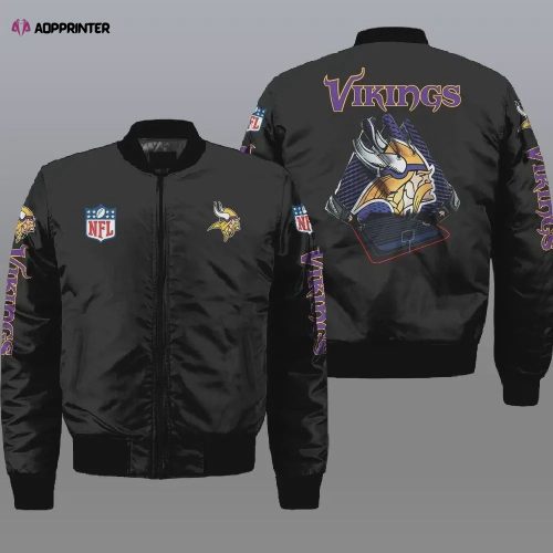 Minnesota Vikings Logo With Zig-zag Pattern Bomber Jacket- Purple