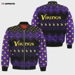 Minnesota Vikings Logo With Zig-zag Pattern Bomber Jacket- Purple