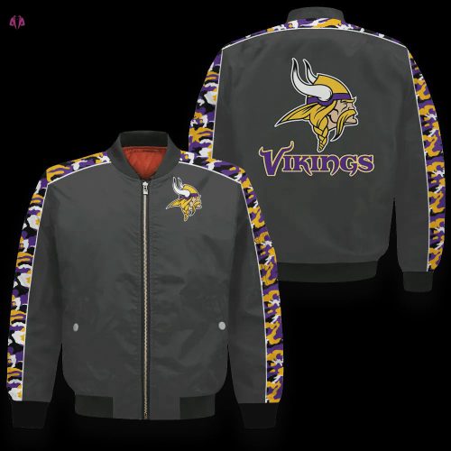 Minnesota Vikings Players Pattern Bomber Jacket – Purple And White