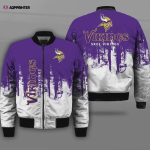 Minnesota Vikings Painting Pattern Bomber Jacket- PurpleWhite