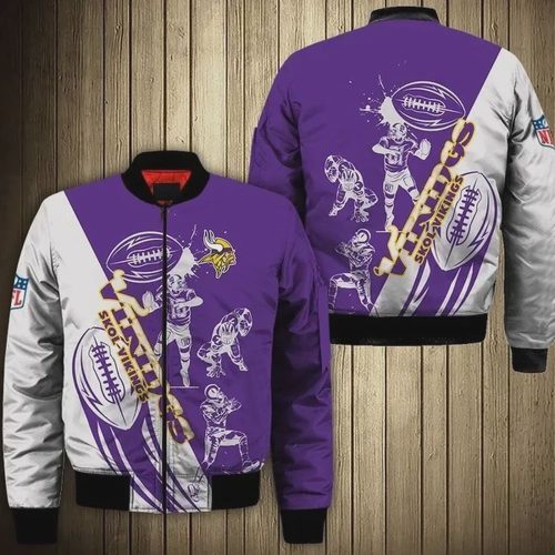 Minnesota Vikings Players Pattern Bomber Jacket – Purple And White