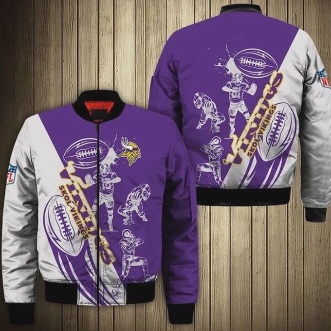 Minnesota Vikings Players Pattern Bomber Jacket – Purple And White