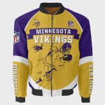 Minnesota Vikings Team Logo Pattern Bomber Jacket – Yellow And Purple