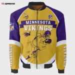 Minnesota Vikings Team Logo Pattern Bomber Jacket – Yellow And Purple