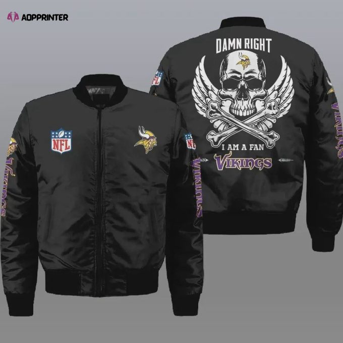 Minnesota Vikings Wings Skull Logo Pattern Bomber Jacket – Black