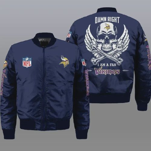 Minnesota Vikings Wings Skull Logo Pattern Bomber Jacket – Navy Blue