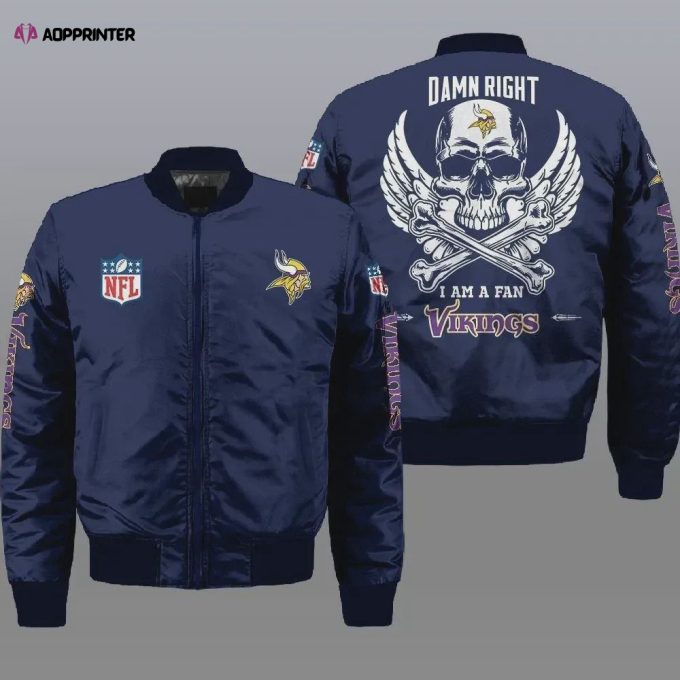 Minnesota Vikings Wings Skull Logo Pattern Bomber Jacket – Navy Blue