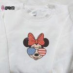 Disney Embroidered Minnie Mouse Shirt: Patriotic Independence Day Design with America Glasses